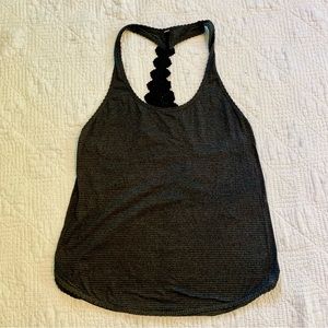 Lululemon racerback top, grey with black crochet lace detail on back